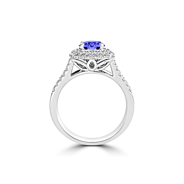 TMR121167 - Sarah - Round Tanzanite and Diamond Ring Double Halo