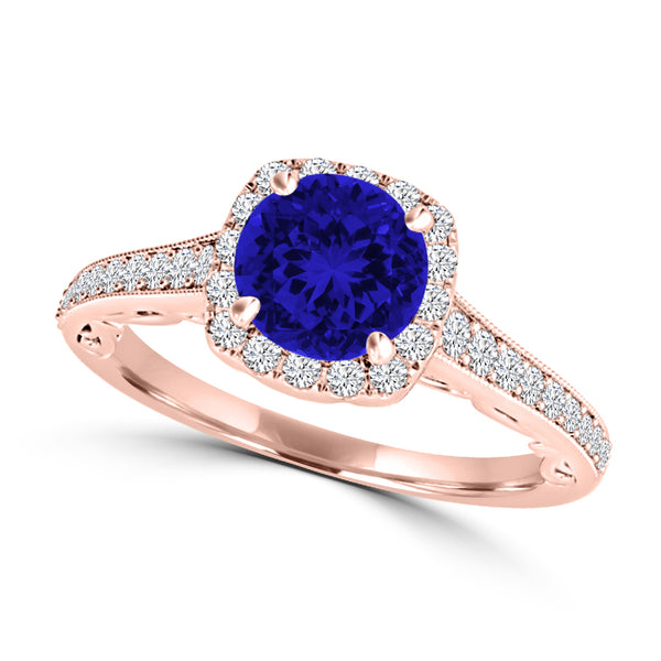 TMR121164 - Naomi - Round Tanzanite and Diamond Ring Halo