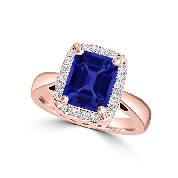 TMR121209 - Yara - Emerald Cut Tanzanite and Diamond Ring Halo