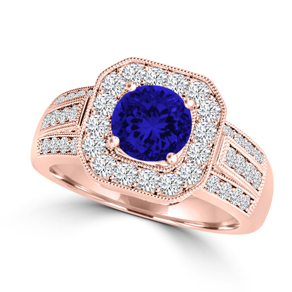 TMR121188 - Piper - Round Tanzanite and Diamond Ring Halo