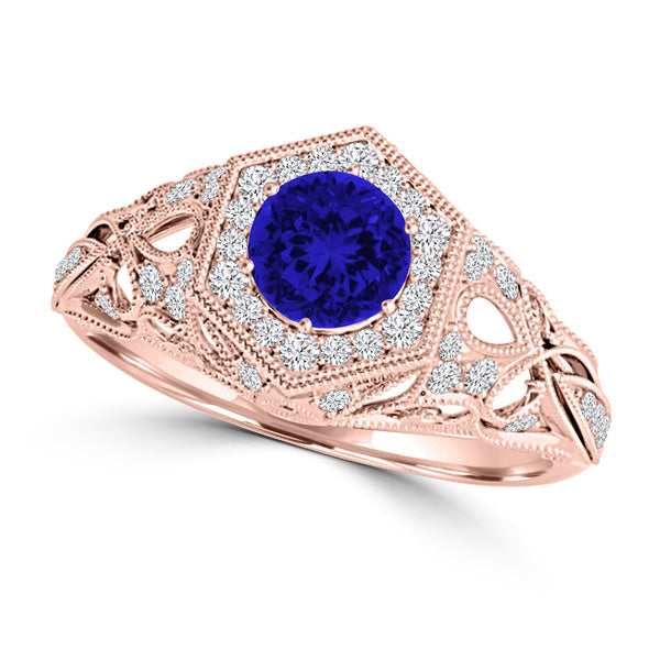 TMR121166 - Elena - Round Tanzanite and Diamond Ring Halo