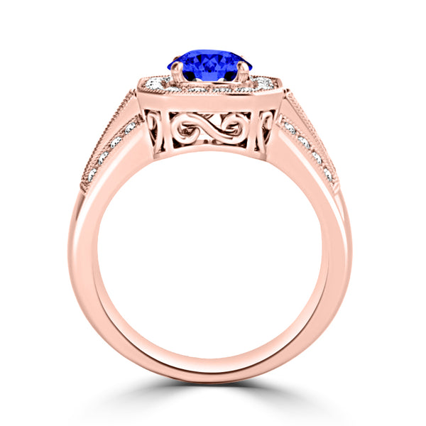 TMR121188 - Piper - Round Tanzanite and Diamond Ring Halo