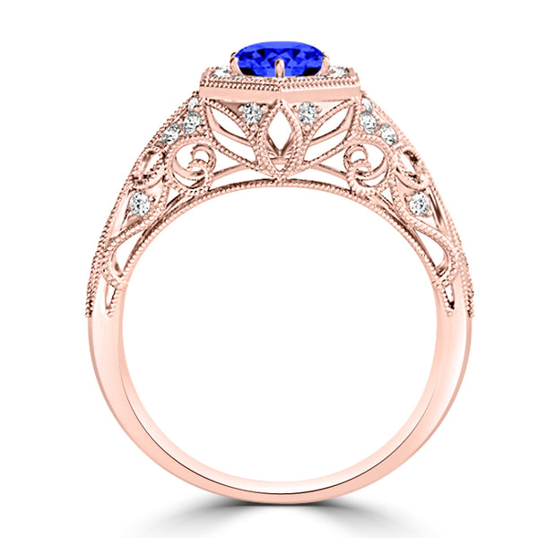 TMR121166 - Elena - Round Tanzanite and Diamond Ring Halo