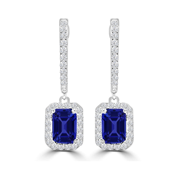 TMR121123 - Luna - Emerald Cut Tanzanite and Diamond Earring Halo