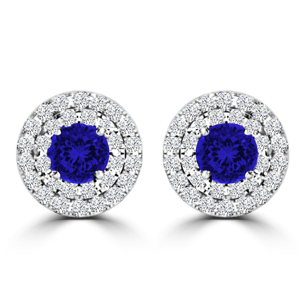 TMR121118 - Camila - Round Tanzanite and Diamond Earring Double Halo