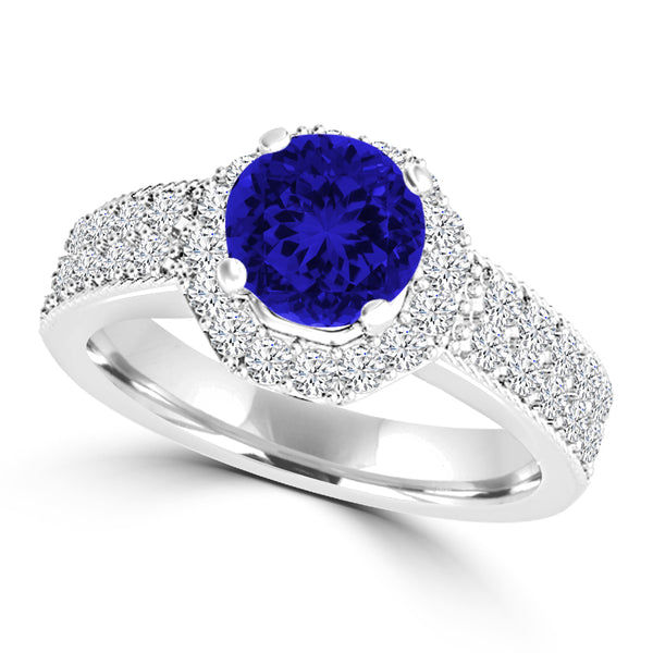 TMR121191 - Josephine - Round Tanzanite and Diamond Ring Halo