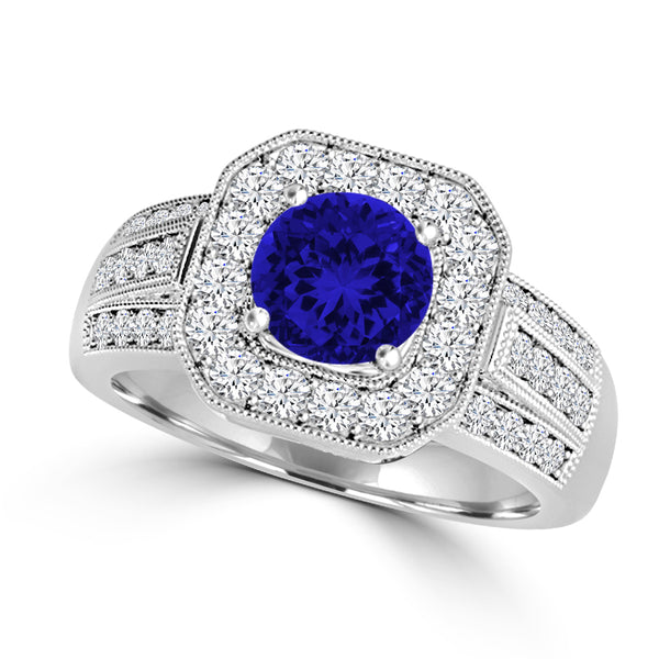 TMR121188 - Piper - Round Tanzanite and Diamond Ring Halo