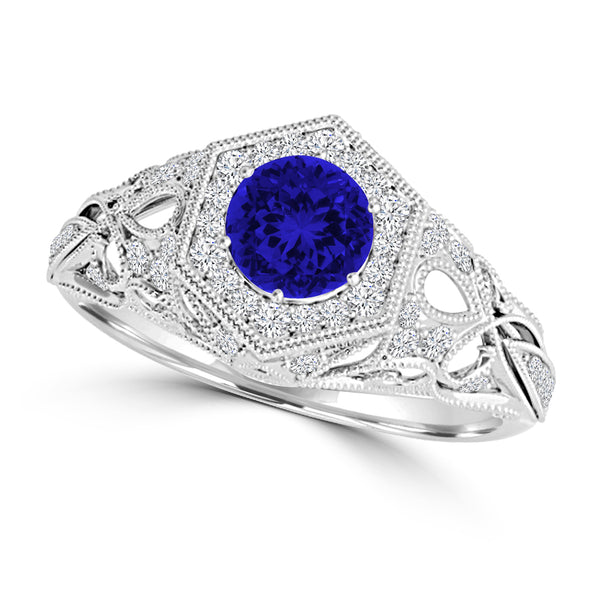 TMR121166 - Elena - Round Tanzanite and Diamond Ring Halo