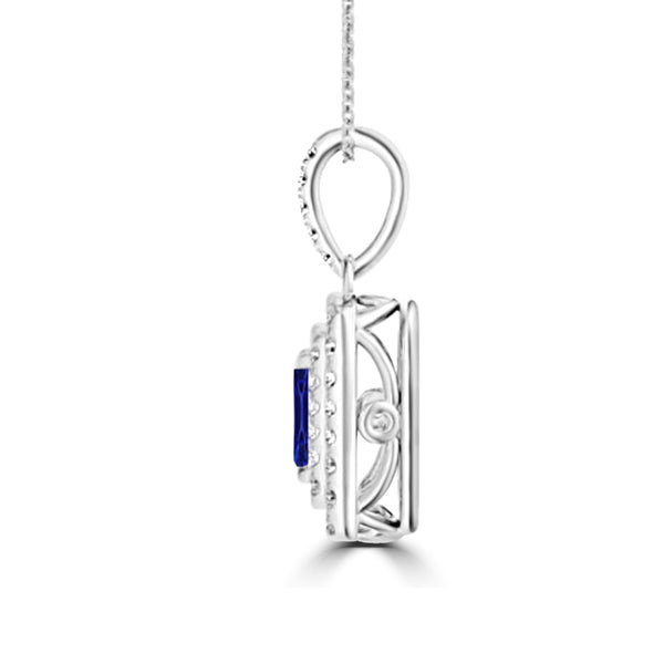 TMR121142 - Hazel - Emerald Cut Tanzanite and Diamond Pendant Double Halo