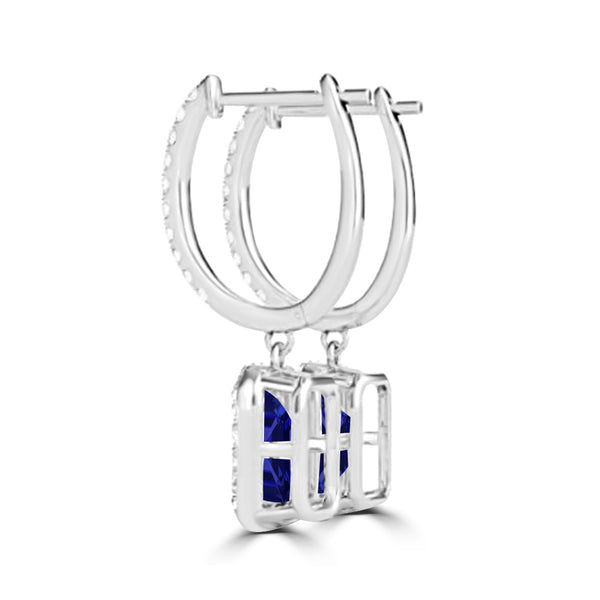 TMR121123 - Luna - Emerald Cut Tanzanite and Diamond Earring Halo