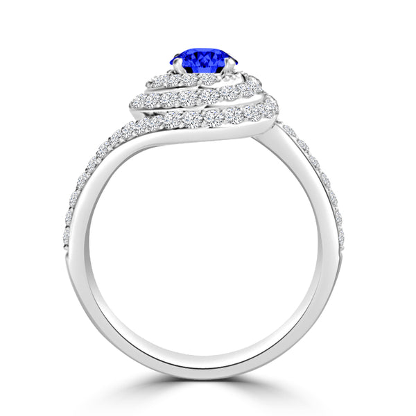 TMR121178 - Adeline - Round Tanzanite and Diamond Ring Double Halo