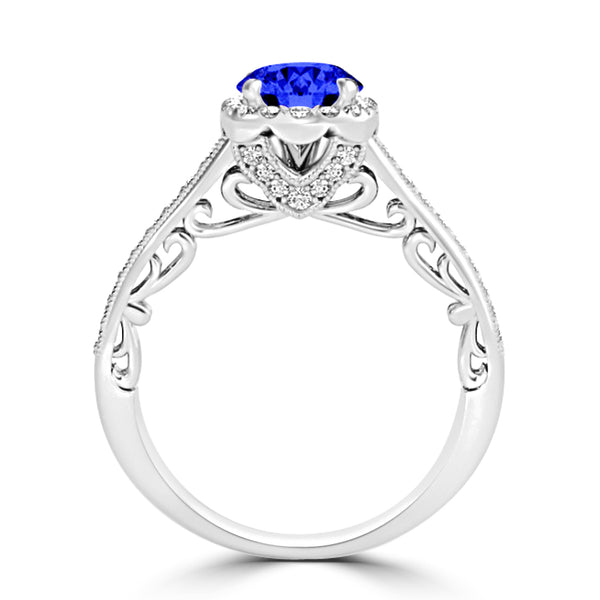 TMR121164 - Naomi - Round Tanzanite and Diamond Ring Halo