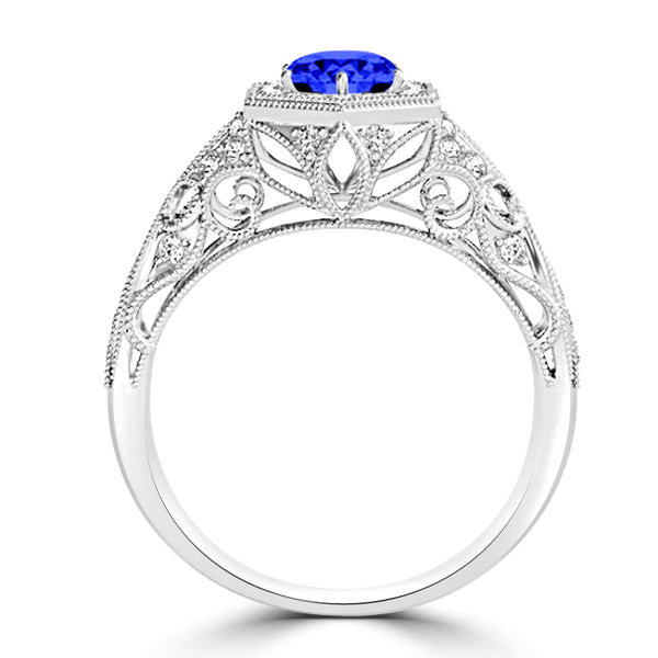 TMR121166 - Elena - Round Tanzanite and Diamond Ring Halo