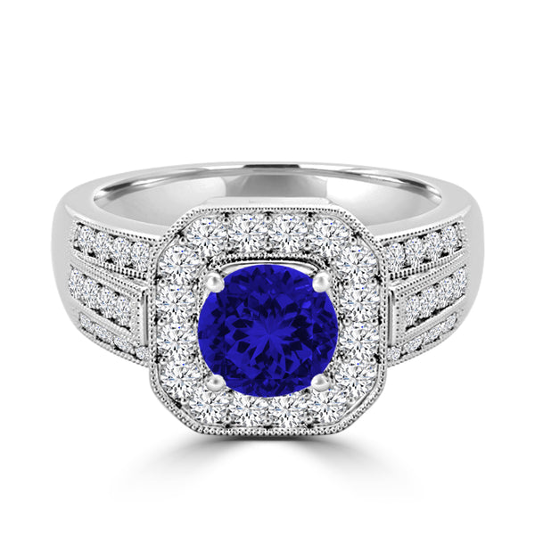 TMR121188 - Piper - Round Tanzanite and Diamond Ring Halo