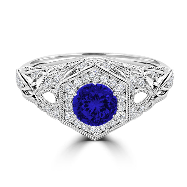 TMR121166 - Elena - Round Tanzanite and Diamond Ring Halo