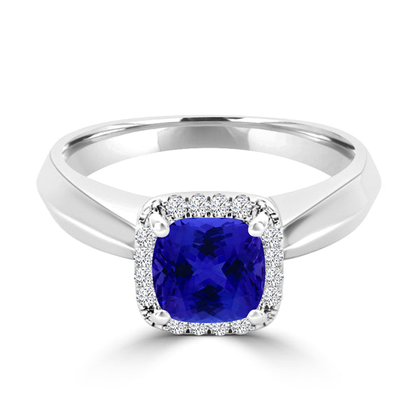 TMR121229 - Oaklyn - Cushion Tanzanite and Diamond Ring Halo