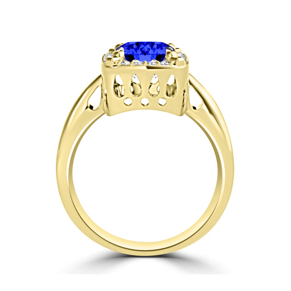 TMR121209 - Yara - Emerald Cut Tanzanite and Diamond Ring Halo