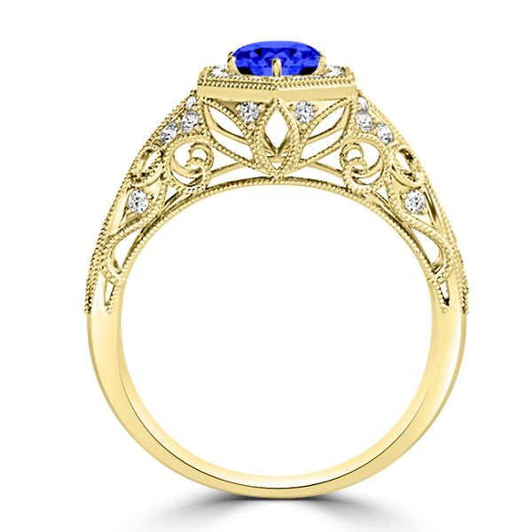TMR121166 - Elena - Round Tanzanite and Diamond Ring Halo