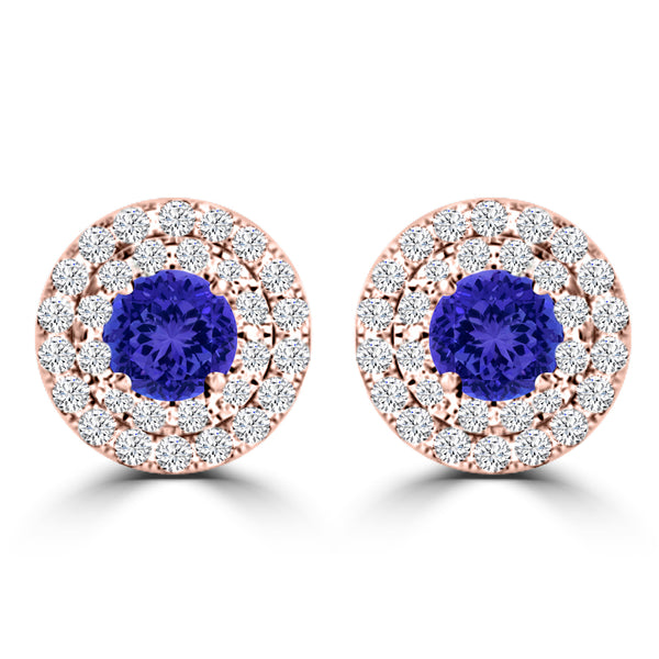 TMR121118 - Camila - Round Tanzanite and Diamond Earring Double Halo