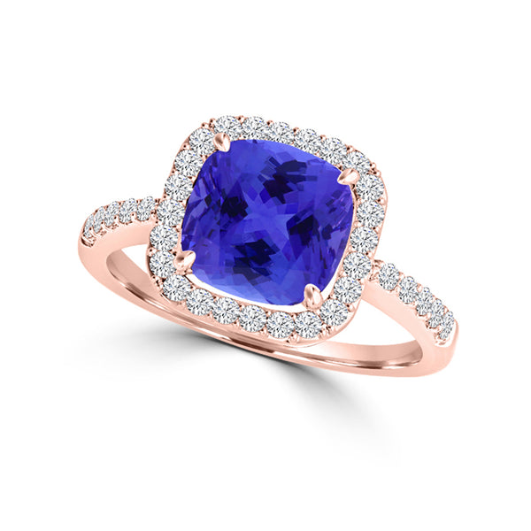 TMR121220 - Everlee - Cushion Tanzanite and Diamond Ring Halo