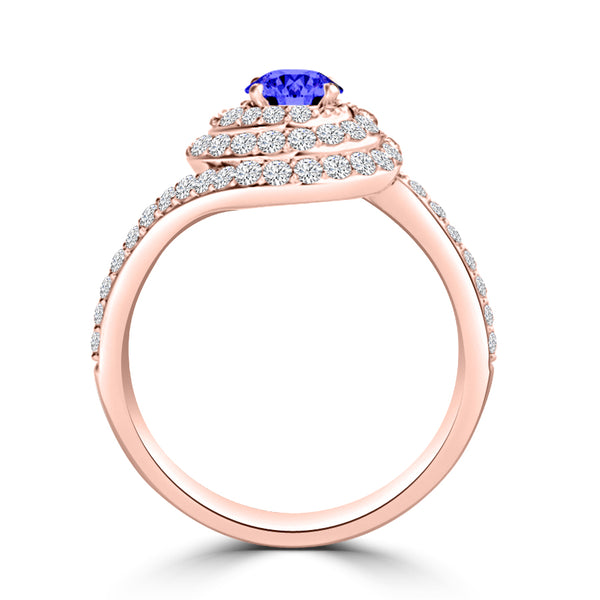 TMR121178 - Adeline - Round Tanzanite and Diamond Ring Double Halo