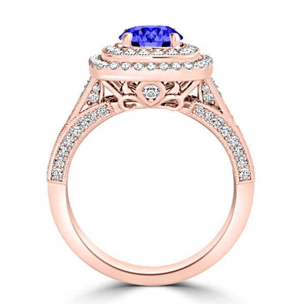 TMR121156 - Nova - Round Tanzanite and Diamond Ring Double Halo