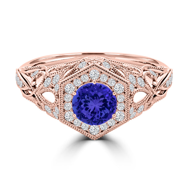 TMR121166 - Elena - Round Tanzanite and Diamond Ring Halo