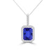 TMR121140 - Zoe - Emerald Cut Tanzanite and Diamond Pendant Halo