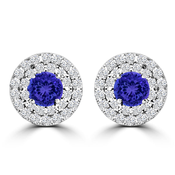 TMR121118 - Camila - Round Tanzanite and Diamond Earring Double Halo