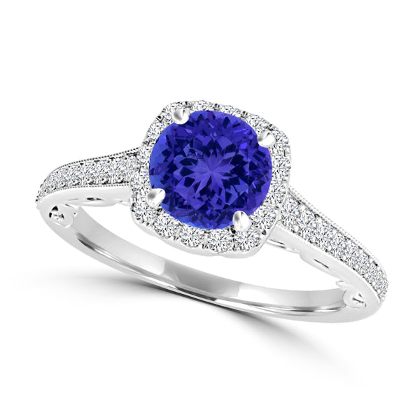 TMR121164 - Naomi - Round Tanzanite and Diamond Ring Halo