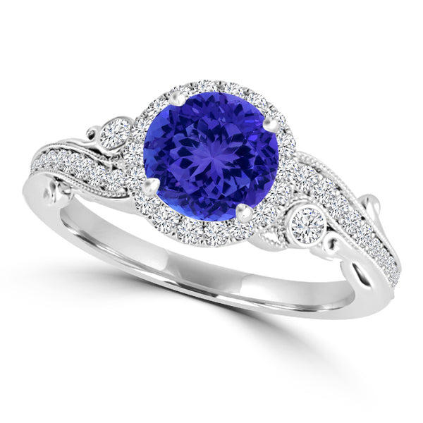 TMR121175 - Eva - Round Tanzanite and Diamond Ring Halo