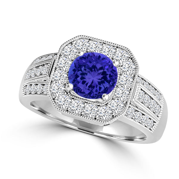 TMR121188 - Piper - Round Tanzanite and Diamond Ring Halo