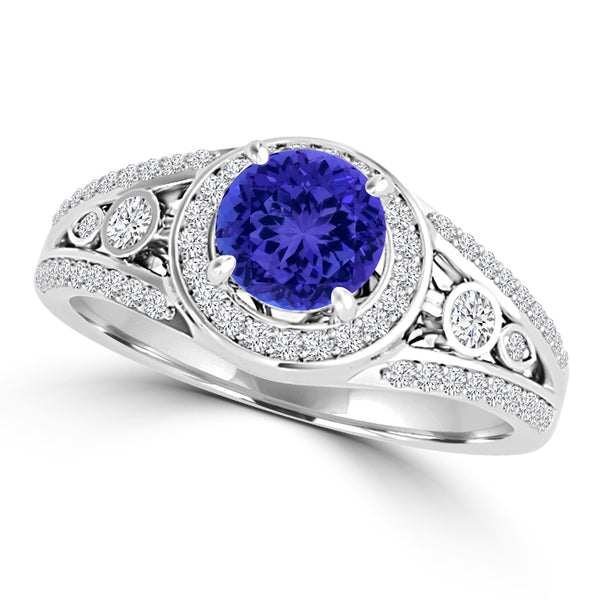 TMR121179 - Hailey - Round Tanzanite and Diamond Ring Halo