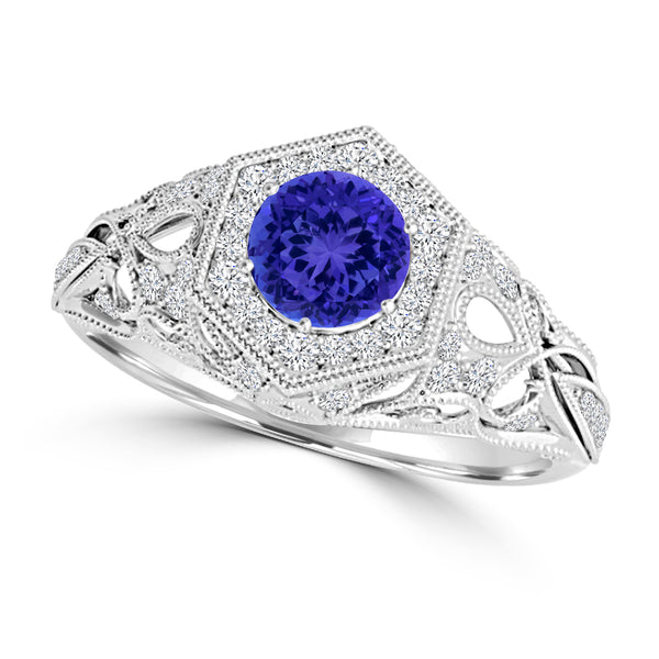 TMR121166 - Elena - Round Tanzanite and Diamond Ring Halo