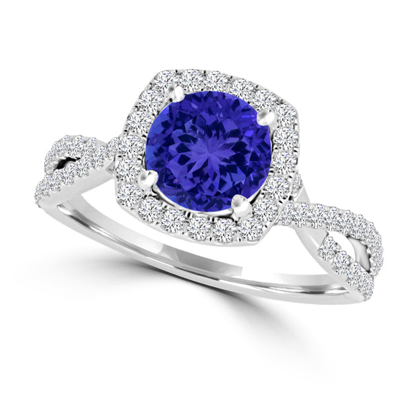 TMR121189 - Lydia - Round Tanzanite and Diamond Ring Halo