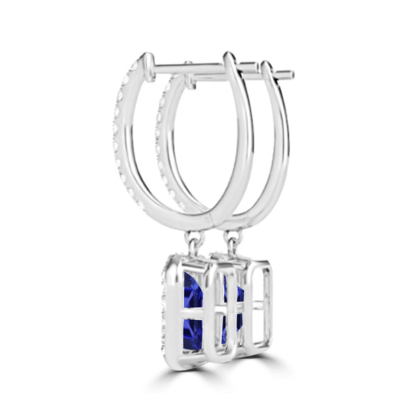 TMR121123 - Luna - Emerald Cut Tanzanite and Diamond Earring Halo