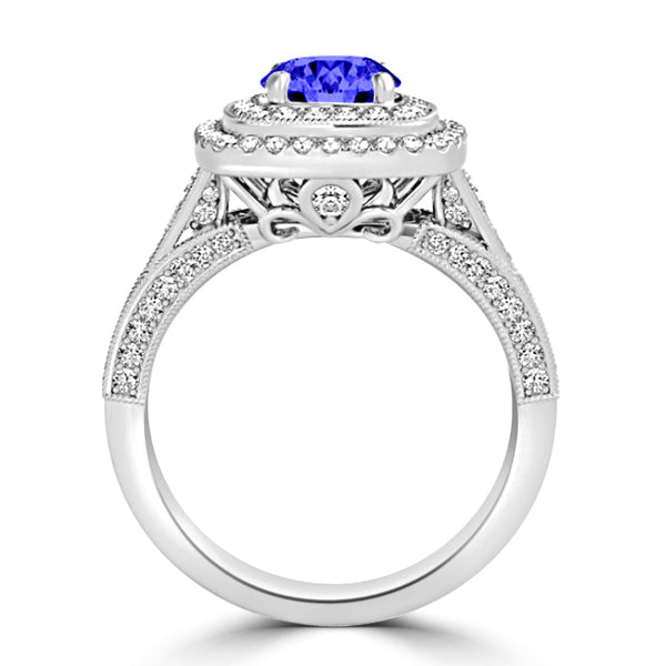 TMR121156 - Nova - Round Tanzanite and Diamond Ring Double Halo