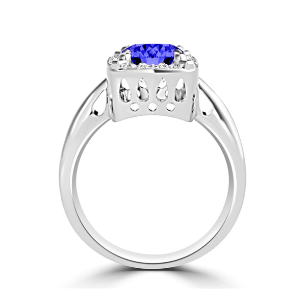 TMR121209 - Yara - Emerald Cut Tanzanite and Diamond Ring Halo