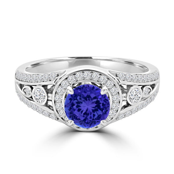 TMR121179 - Hailey - Round Tanzanite and Diamond Ring Halo