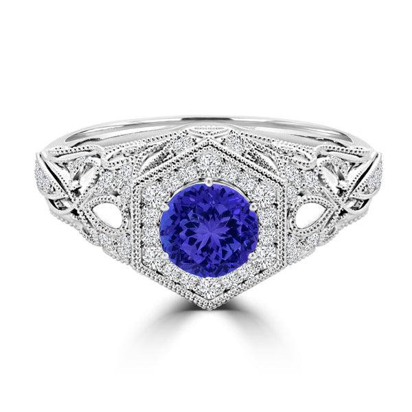 TMR121166 - Elena - Round Tanzanite and Diamond Ring Halo