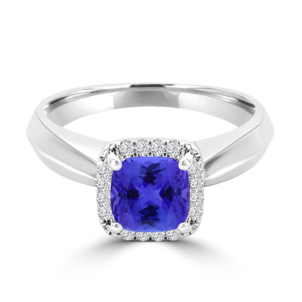 TMR121229 - Oaklyn - Cushion Tanzanite and Diamond Ring Halo