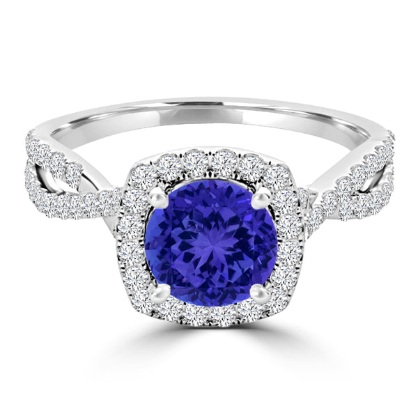 TMR121189 - Lydia - Round Tanzanite and Diamond Ring Halo