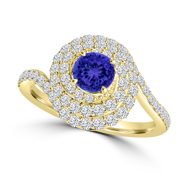 TMR121178 - Adeline - Round Tanzanite and Diamond Ring Double Halo