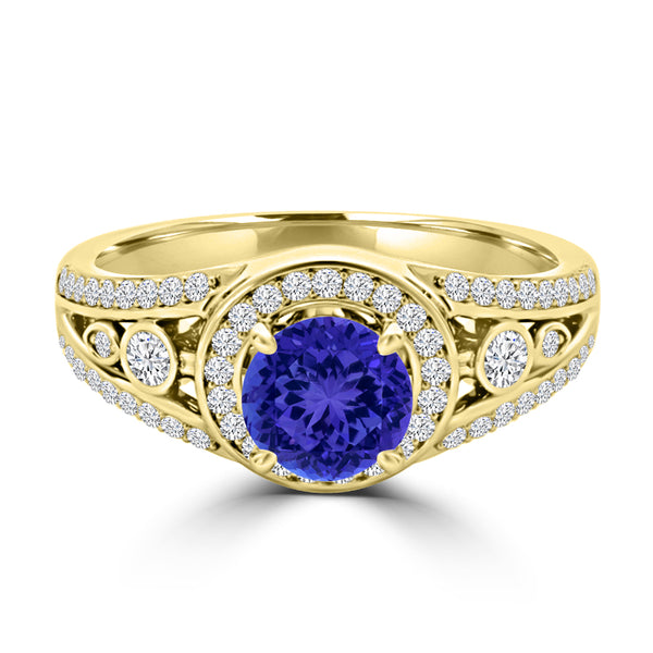 TMR121179 - Hailey - Round Tanzanite and Diamond Ring Halo