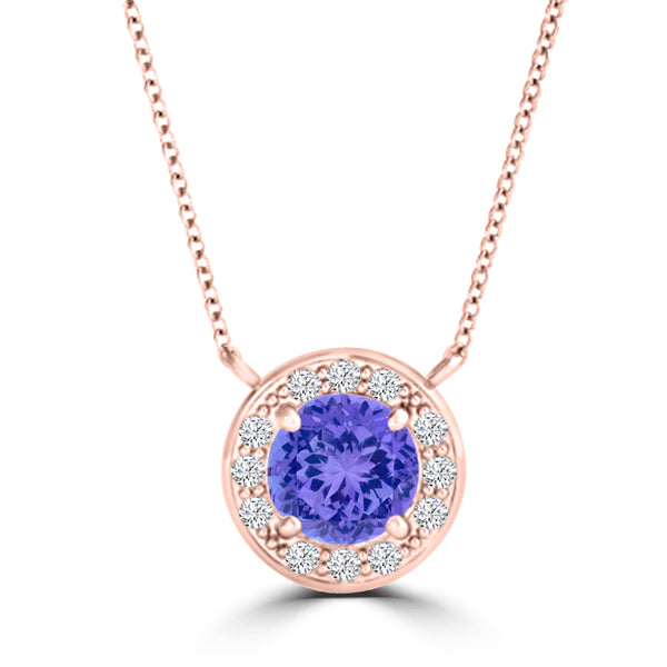 TMR121136 - Aubrey - Round Tanzanite and Diamond Pendant Halo