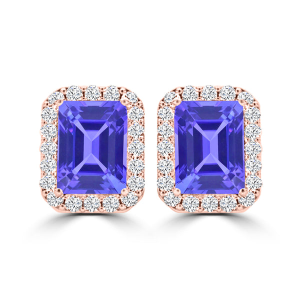 TMR121122 - Madison - Emerald Cut Tanzanite and Diamond Earring Halo