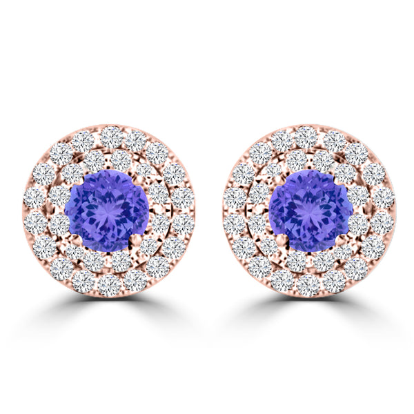 TMR121118 - Camila - Round Tanzanite and Diamond Earring Double Halo