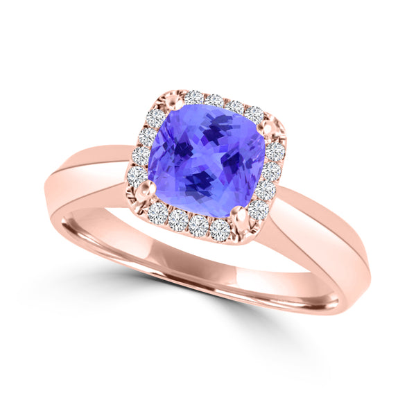 TMR121229 - Oaklyn - Cushion Tanzanite and Diamond Ring Halo