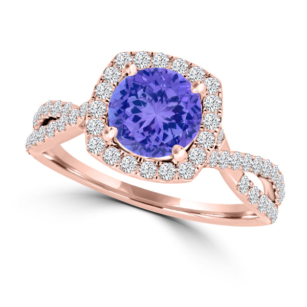 TMR121189 - Lydia - Round Tanzanite and Diamond Ring Halo