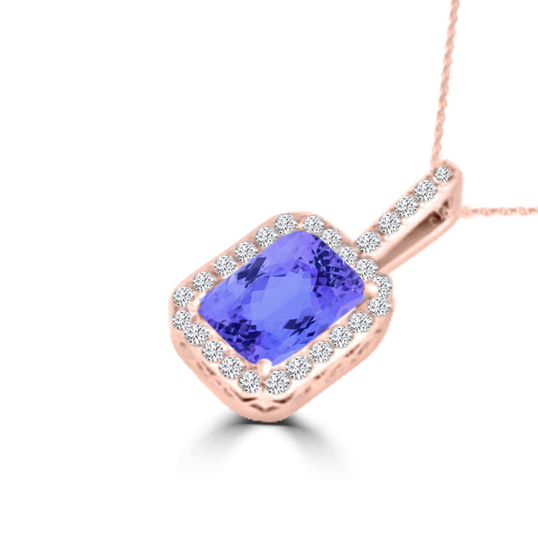 TMR121140 - Zoe - Emerald Cut Tanzanite and Diamond Pendant Halo